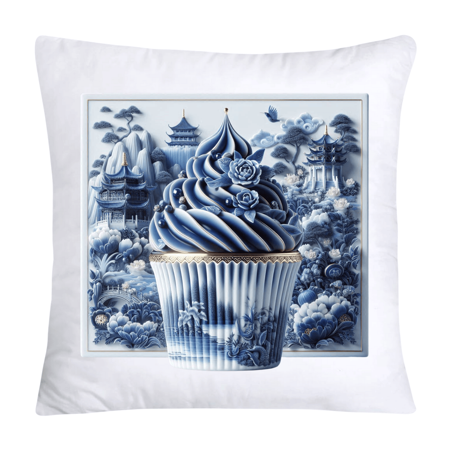 Blue Willow Chinoiserie Cupcake Throw Pillow Covers 18X18-209