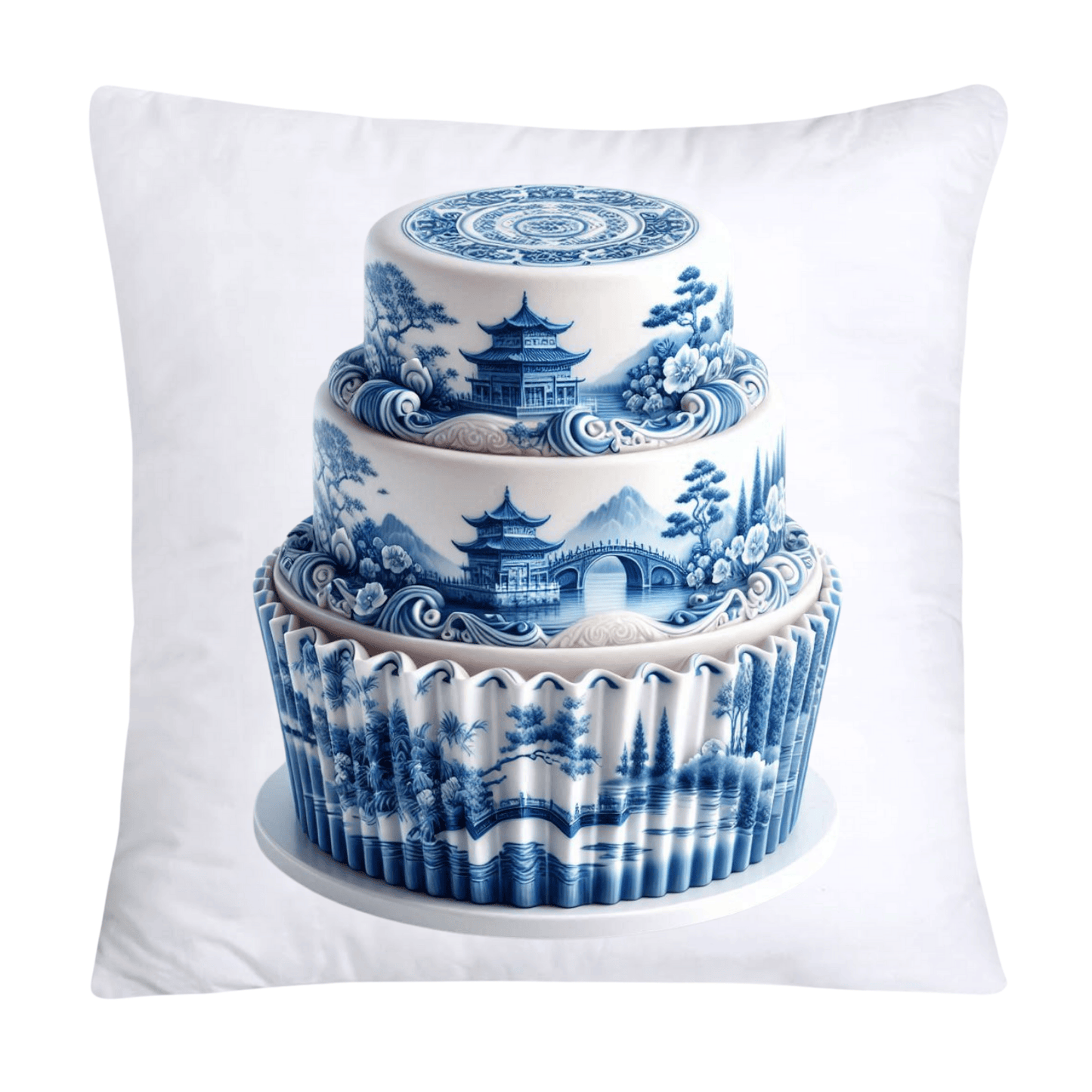 Blue Willow Chinoiserie Cupcake Throw Pillow Covers 18X18-3474