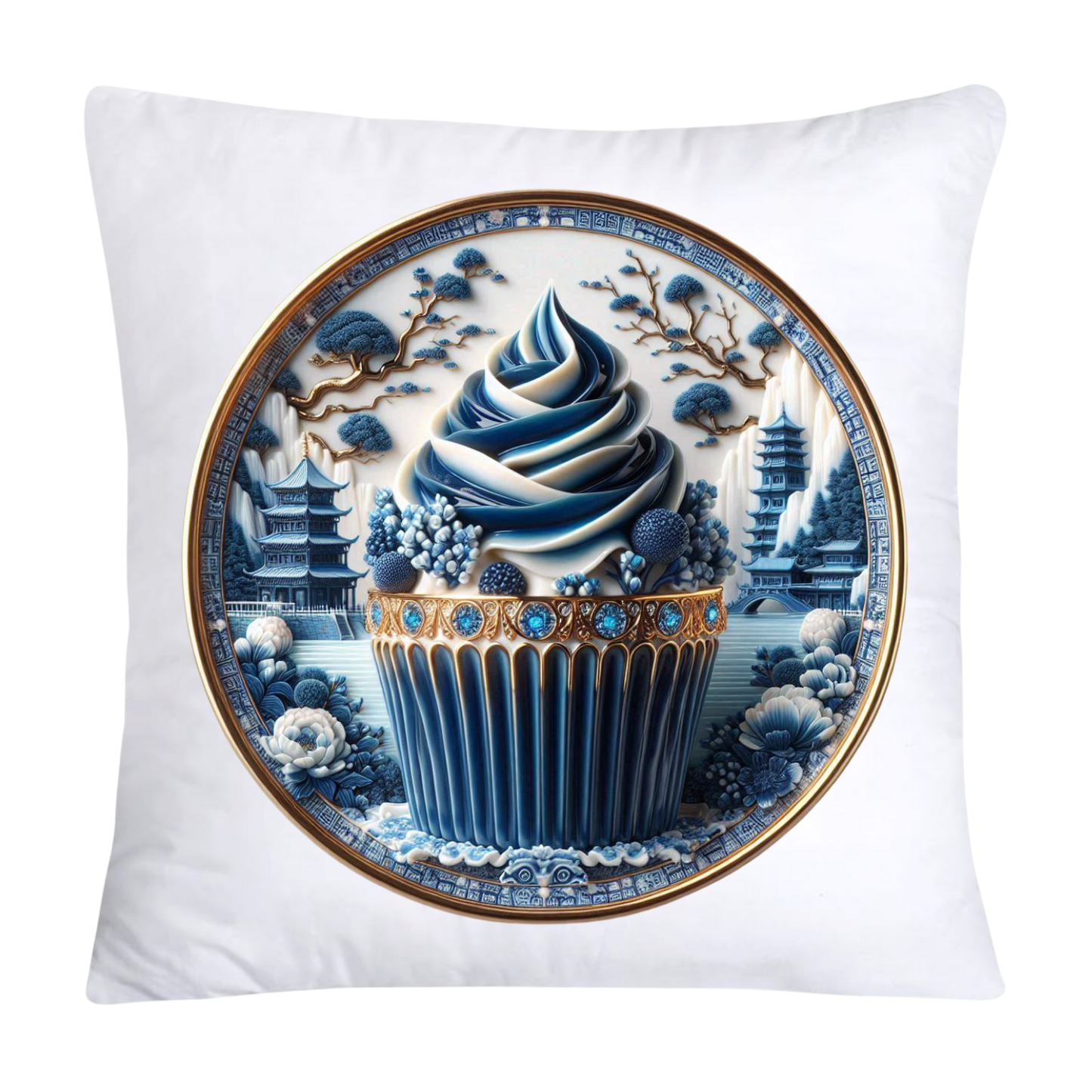 Blue Willow Chinoiserie Cupcake Throw Pillow Covers 18X18-214