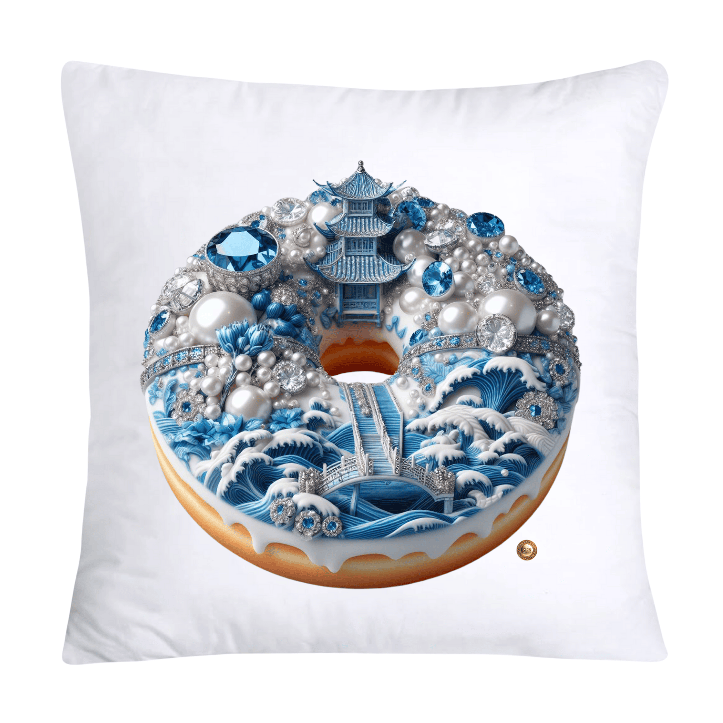 Blue Willow Whimsical Donut 18x18 Throw Pillow Covers-2280