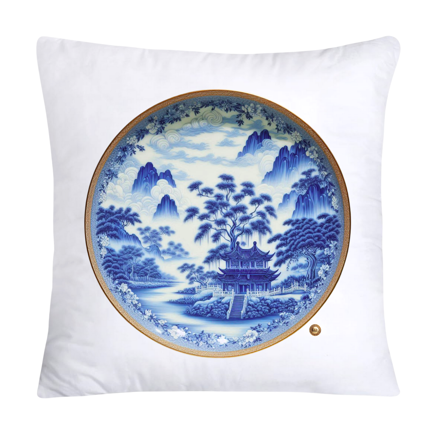 Blue Willow Chinoiserie Decorative Plate Throw Pillow Covers-2385