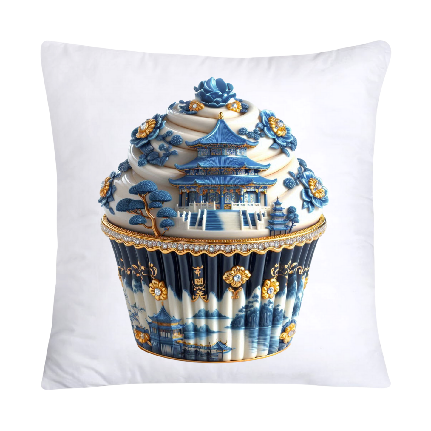 Blue Willow Chinoiserie Cupcake Throw Pillow Covers 18X18-2947