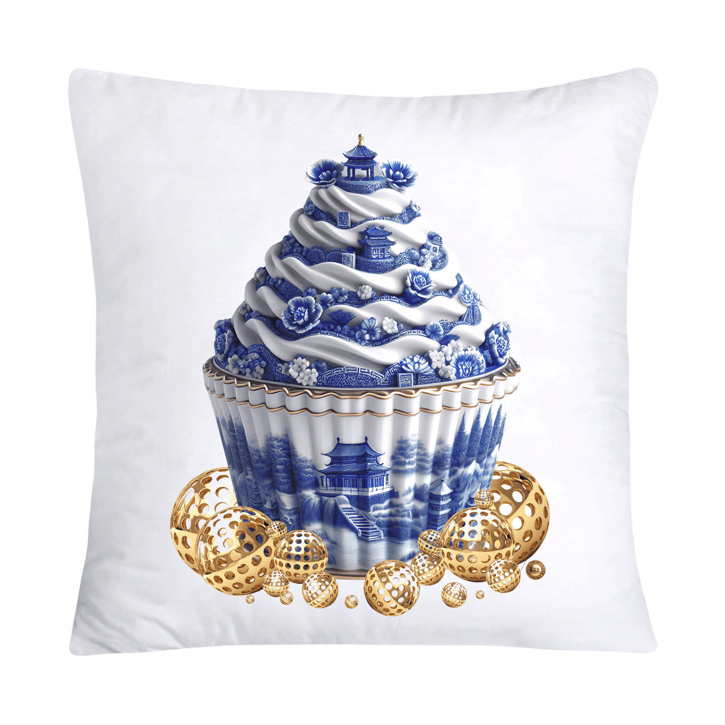 Blue Willow Chinoiserie Cupcake Throw Pillow Covers 18X18-2561