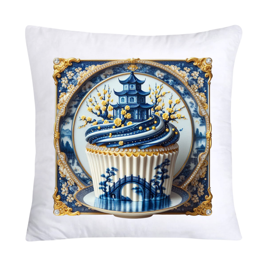 Blue Willow Chinoiserie Cupcake Throw Pillow Covers 18X18- 2945