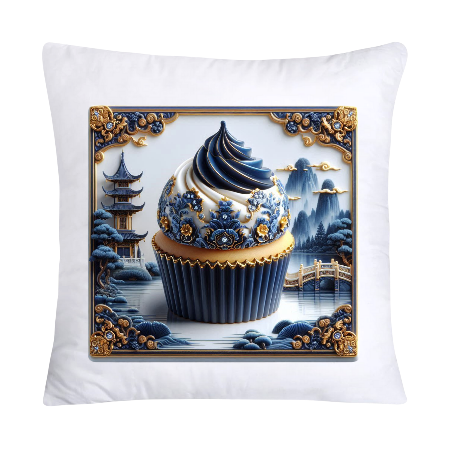 Blue Willow Chinoiserie Cupcake Throw Pillow Covers 18X18-2941