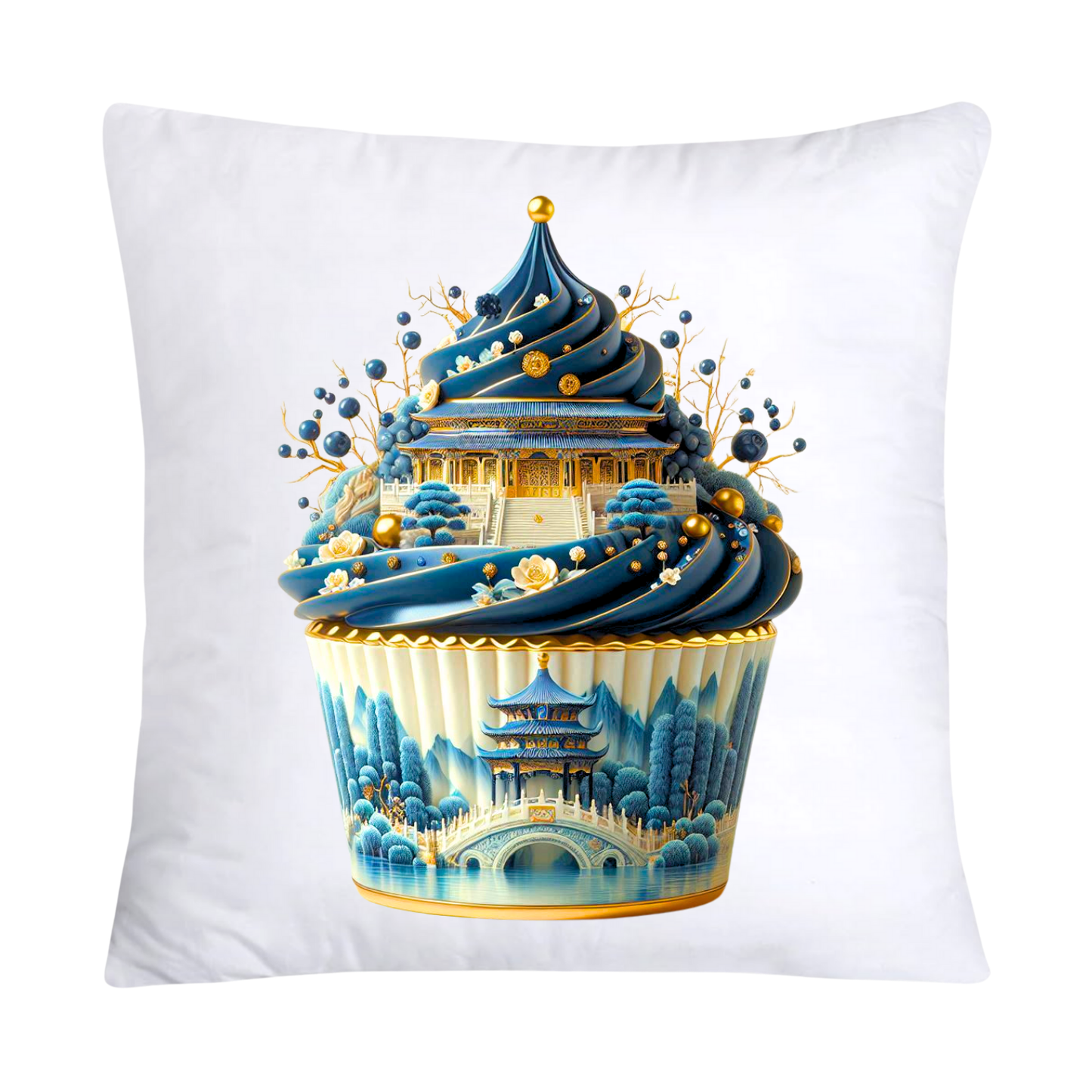 Blue Willow Chinoiserie Cupcake Throw Pillow Covers 18X18-2938