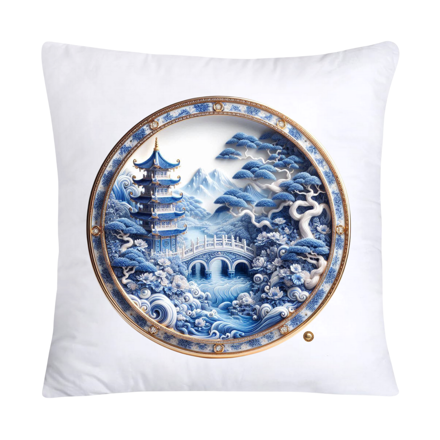 Blue Willow Chinoiserie Decorative Plate Pillow Covers- 2421