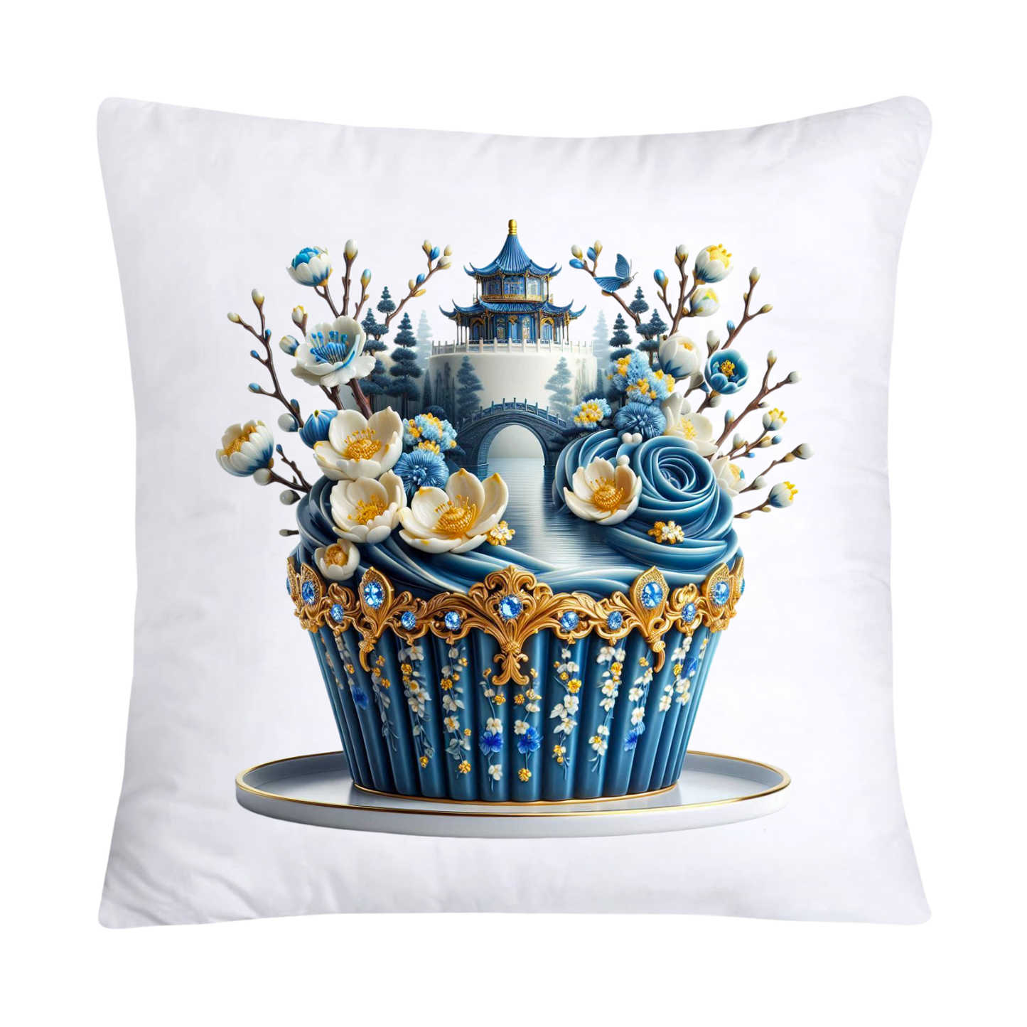 Blue Willow Chinoiserie Cupcake Throw Pillow Covers 18X18-2937