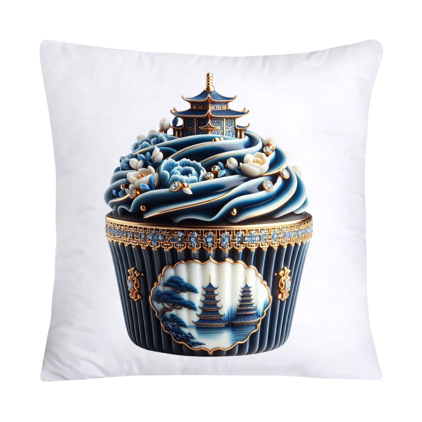 Blue Willow Chinoiserie Cupcake Throw Pillow Covers 18X18-2952