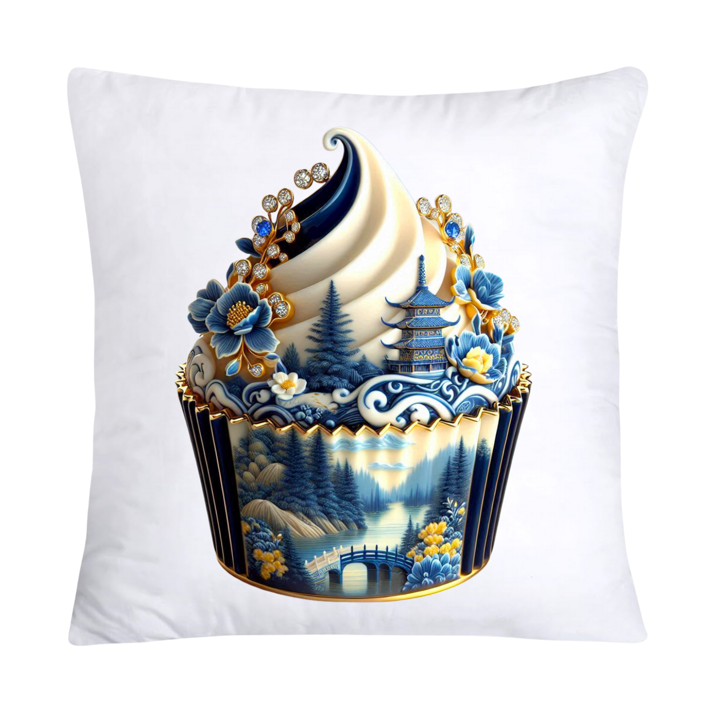 Blue Willow Chinoiserie Cupcake Throw Pillow Covers 18X18-2944