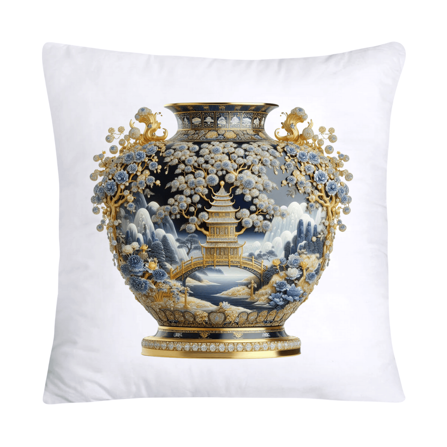 Blue Willow Chinoiserie Elegant Vase 18x18 Pillow Covers-101