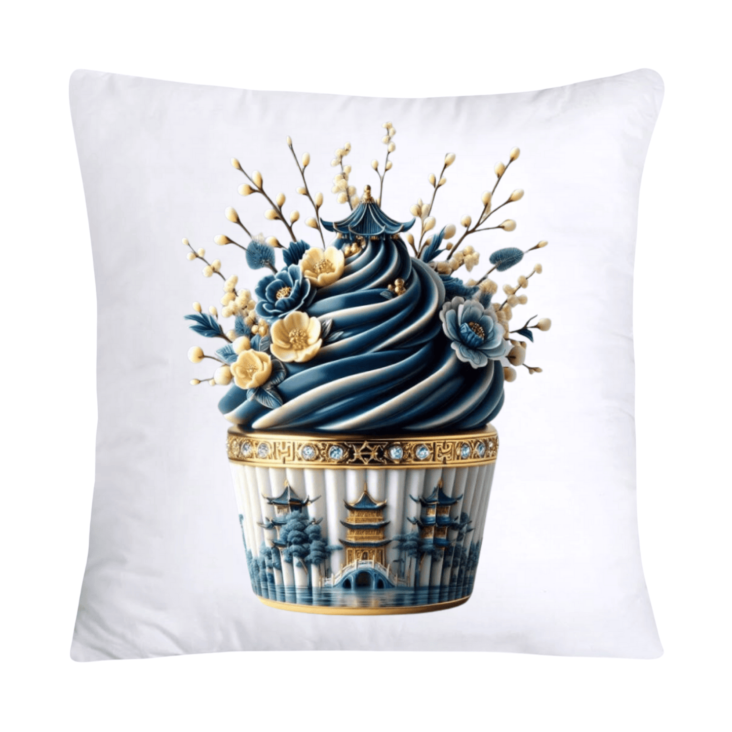 Blue Willow Chinoiserie Cupcake Throw Pillow Covers 18X18-3054