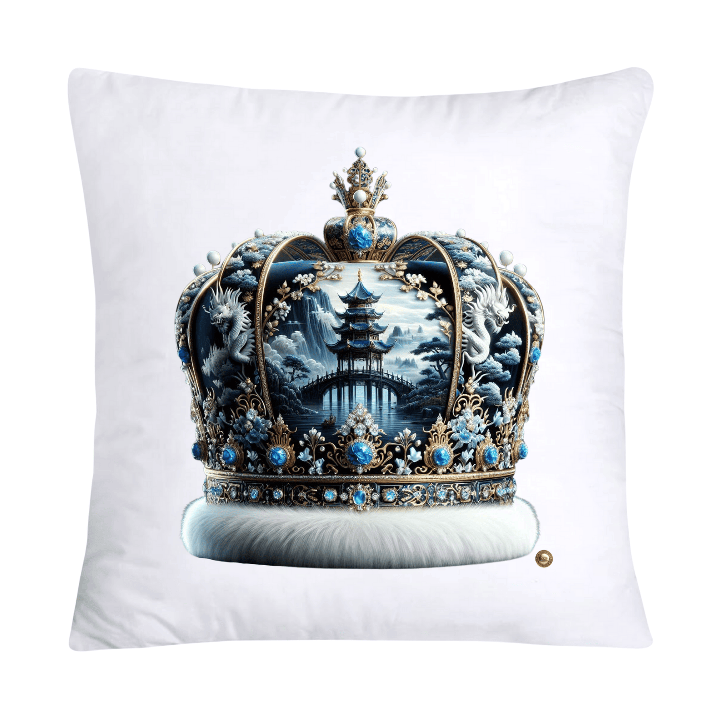 Blue Willow Royal King/Queen Crown Pillow Covers-2409