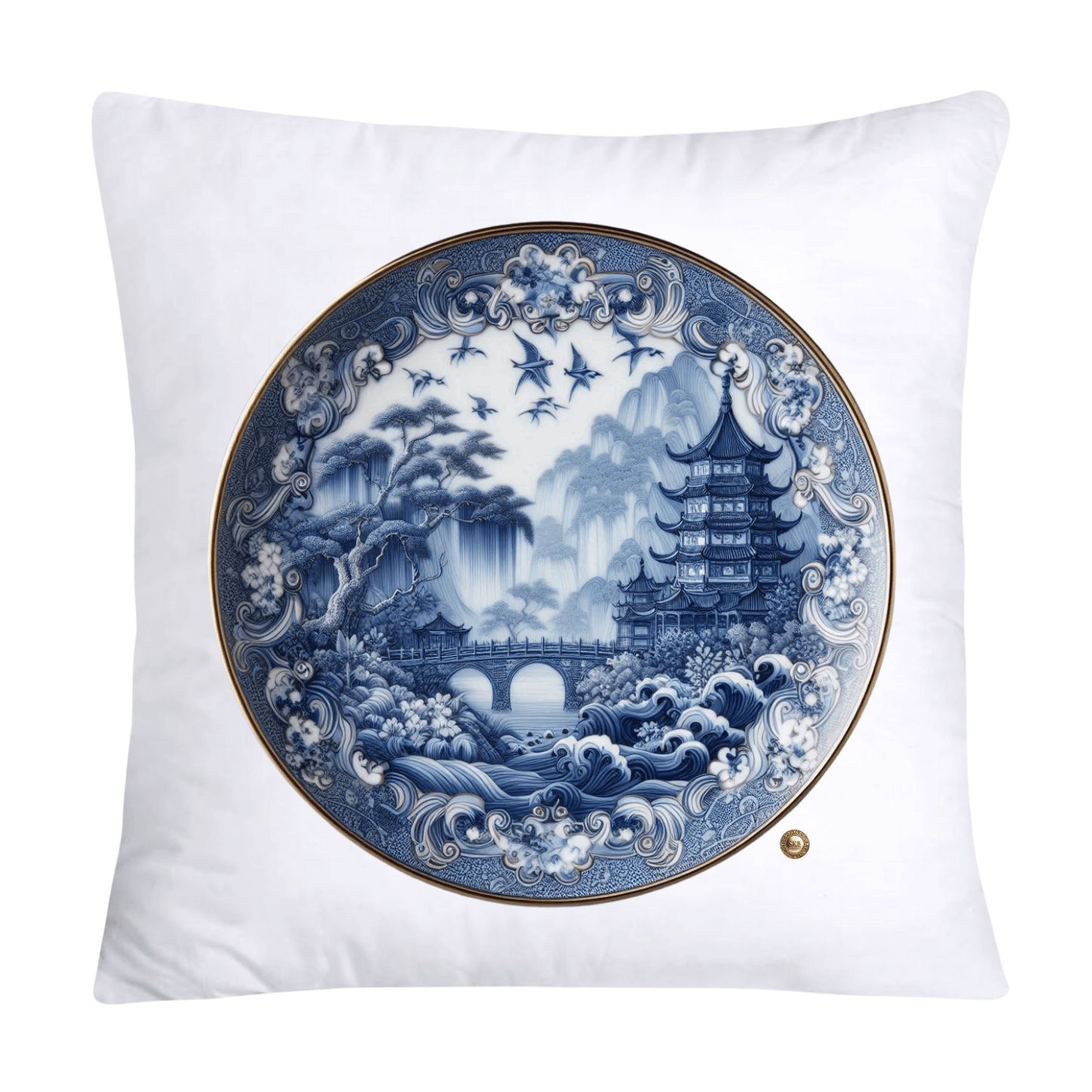 Blue Willow Chinoiserie Decorative Plate Throw Pillow Covers-2374