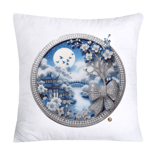 Blue Willow Chinoiserie Decorative Plate Throw Pillow Covers-2355