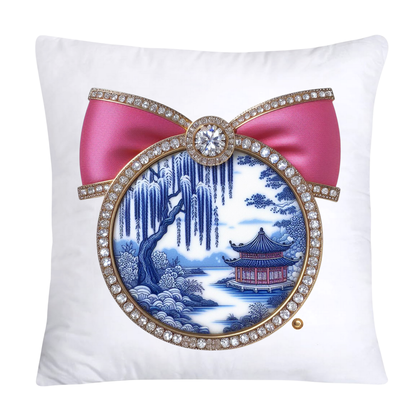 Blue Willow Chinoiserie Decorative Plate Throw Pillow Covers-2351