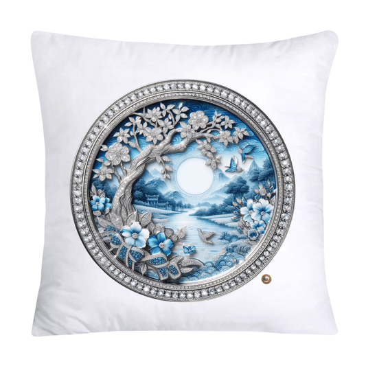 Blue Willow Chinoiserie Decorative Plate Throw Pillow Covers-2368