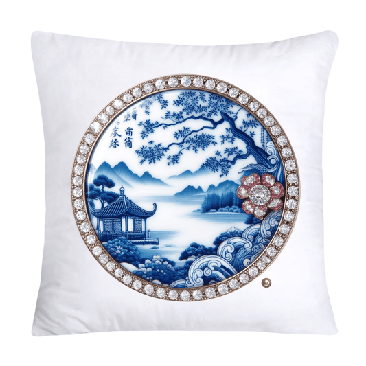 Blue Willow Chinoiserie Decorative Plate Throw Pillow Covers-2376