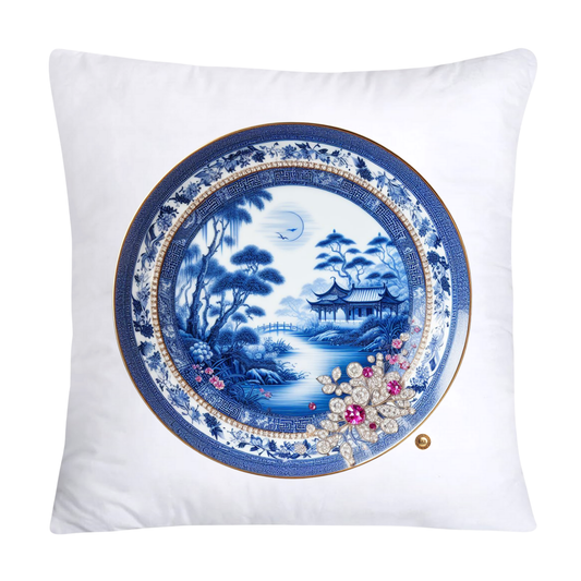 Blue Willow Chinoiserie Decorative Plate Throw Pillow Covers-2379