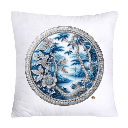 Blue Willow Chinoiserie Decorative Plate Throw Pillow Covers-2365