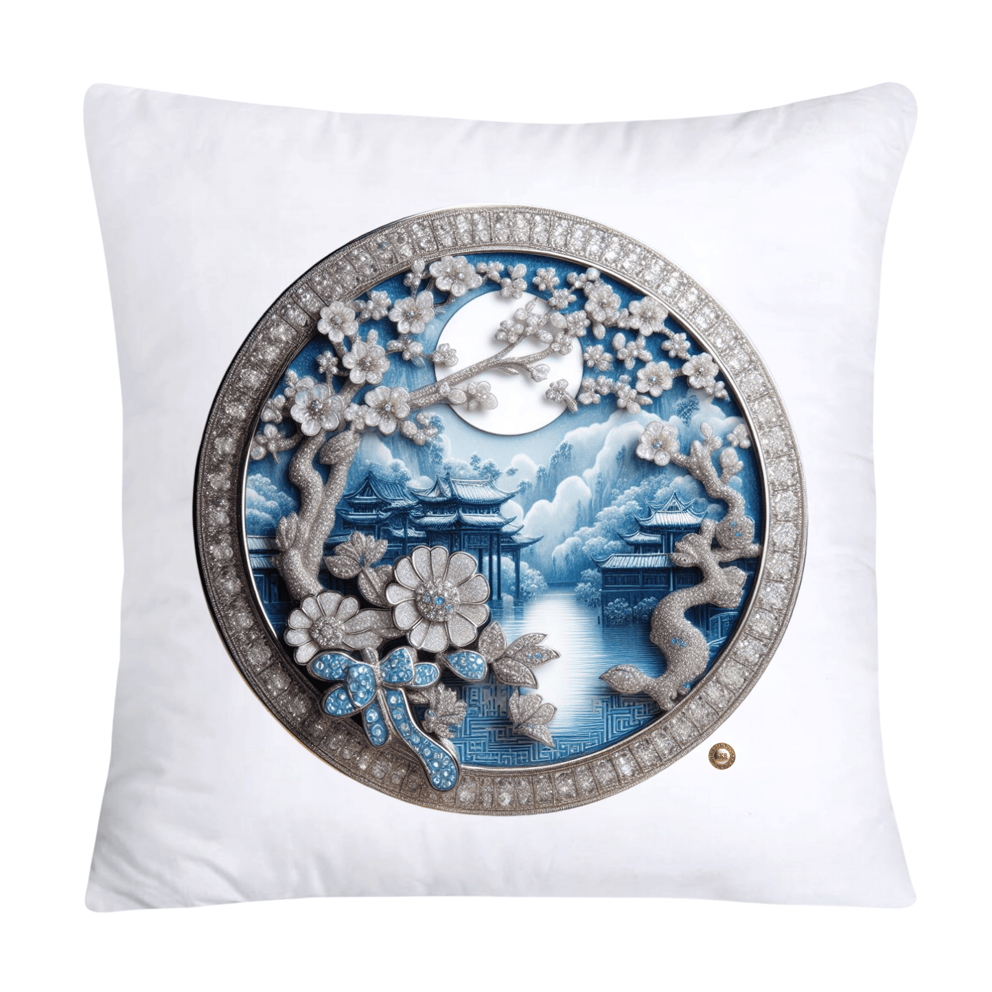 Blue Willow Chinoiserie Decorative Plate Throw Pillow Covers-2388