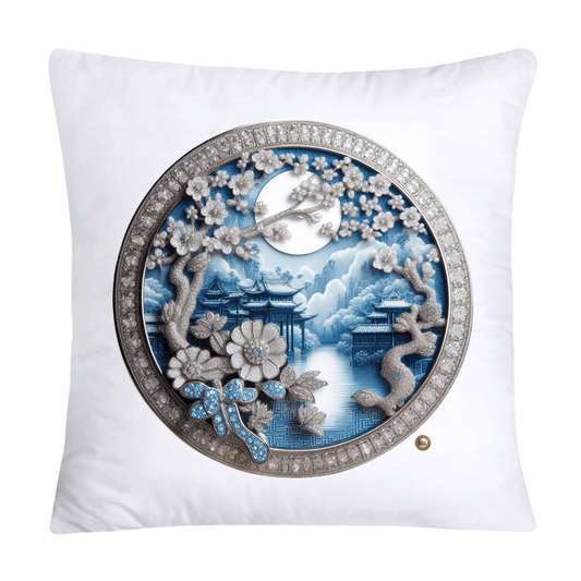 Blue Willow Chinoiserie Decorative Plate Throw Pillow Covers-2388