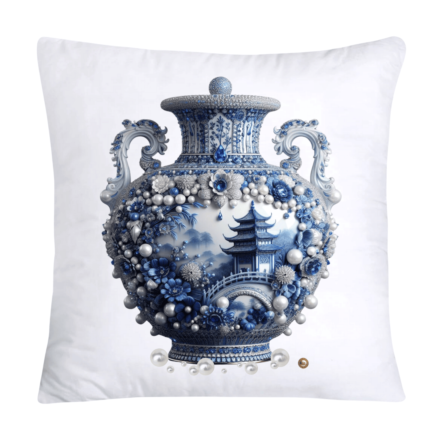 Blue Willow Chinoiserie Elegant Vase 18x18 Pillow Covers-2309