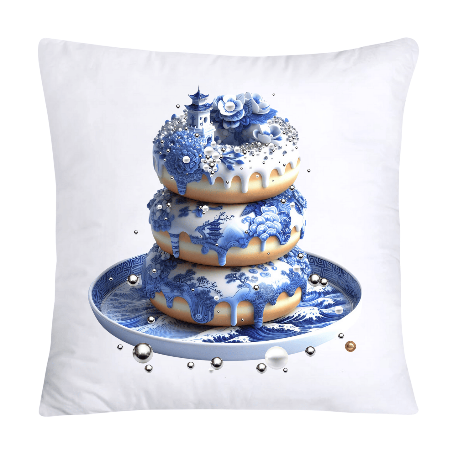 Blue Willow Whimsical Donut 18x18 Throw Pillow Covers-2308