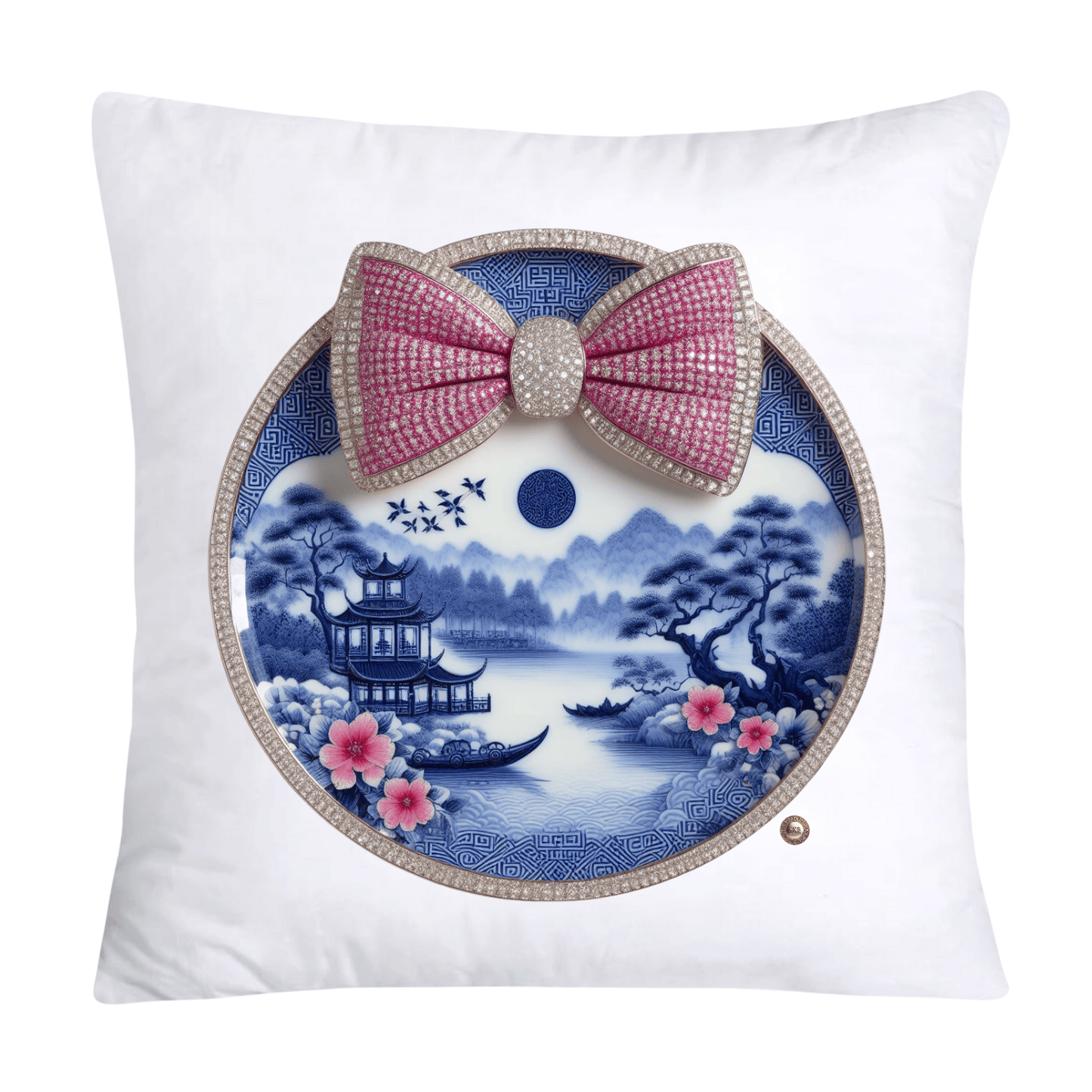 Blue Willow Chinoiserie Decorative Plate Throw Pillow Covers-2378