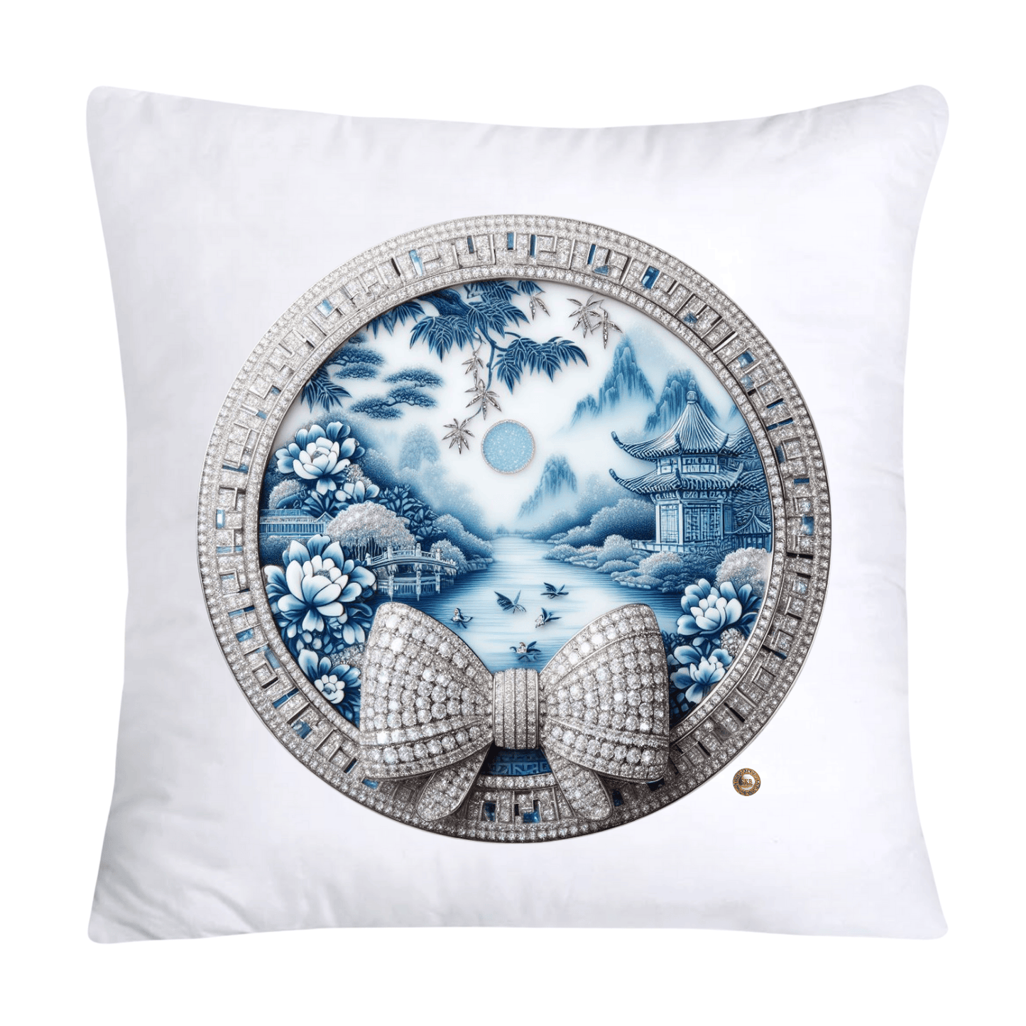 Blue Willow Chinoiserie Decorative Plate Throw Pillow Covers-2387
