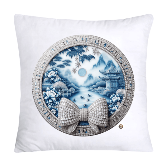 Blue Willow Chinoiserie Decorative Plate Throw Pillow Covers-2387