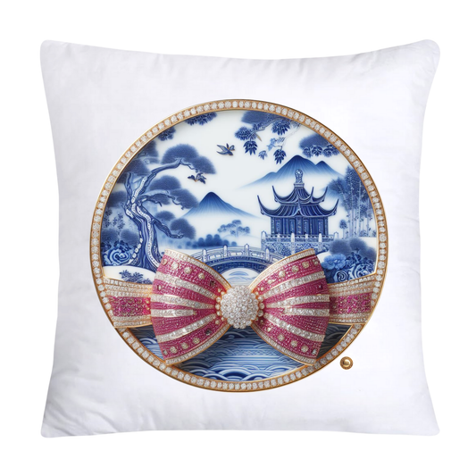 Blue Willow Chinoiserie Decorative Plate Throw Pillow Covers-2369