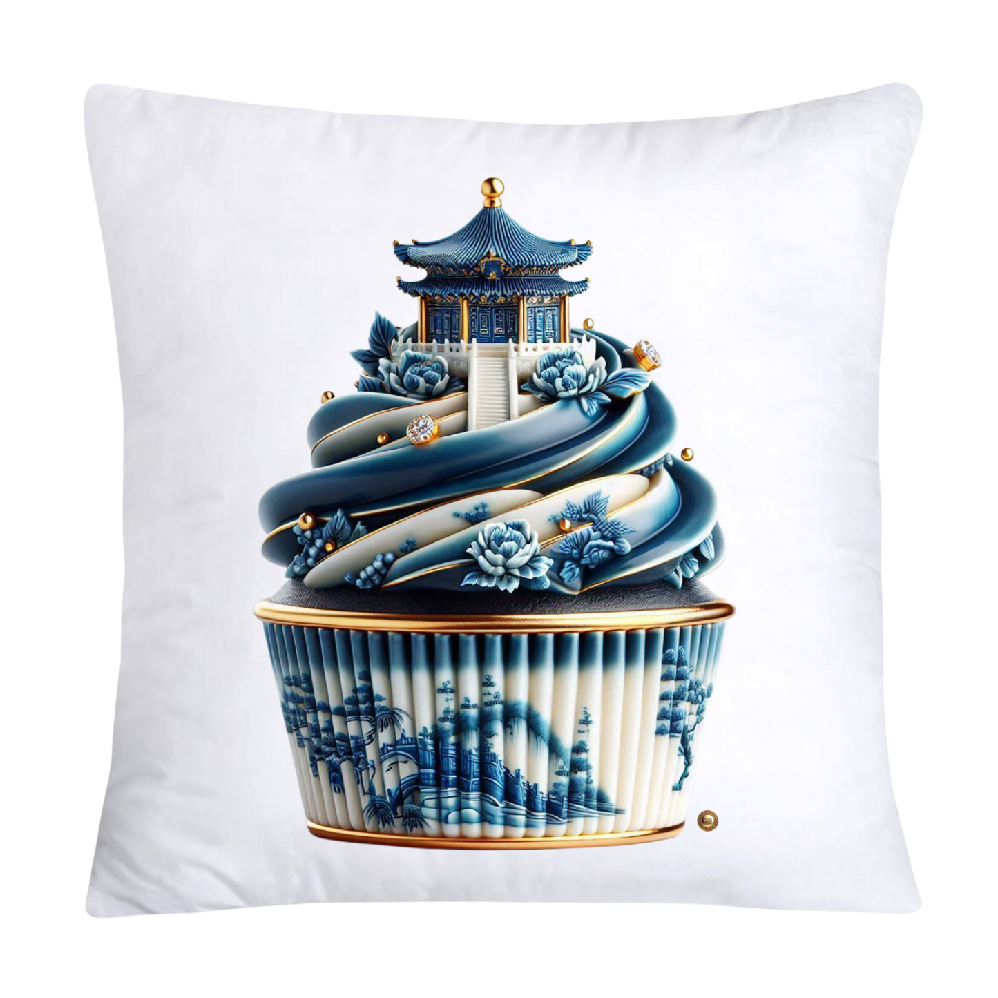 Blue Willow Chinoiserie Cupcake Throw Pillow Covers 18X18-2926