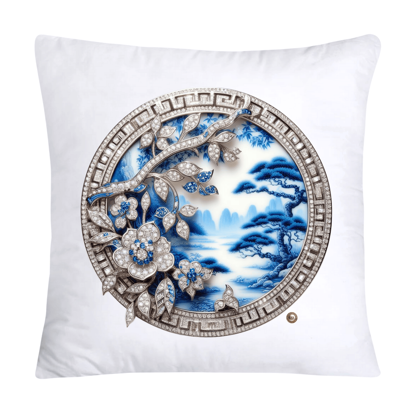 Blue Willow Chinoiserie Decorative Plate Throw Pillow Covers-2354