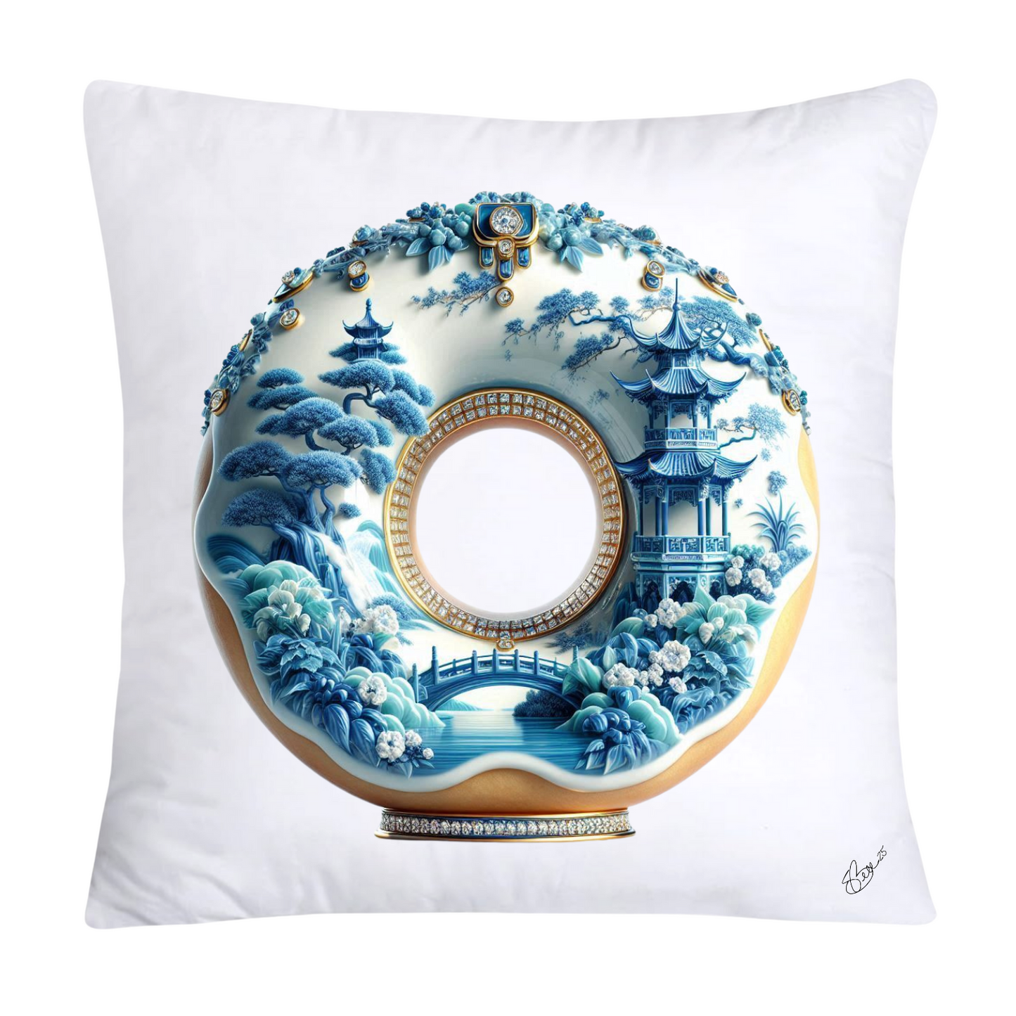Blue Willow Whimsical Donut Throw Pillow Covers 18X18-1380