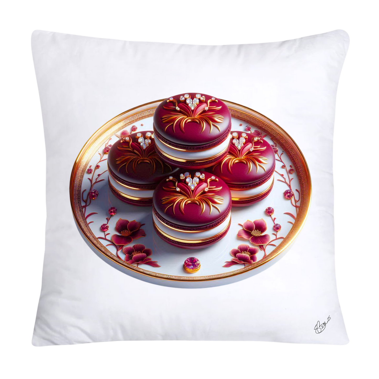 Chinoiserie Maroon Willow Macaroon Pillow Covers-2796