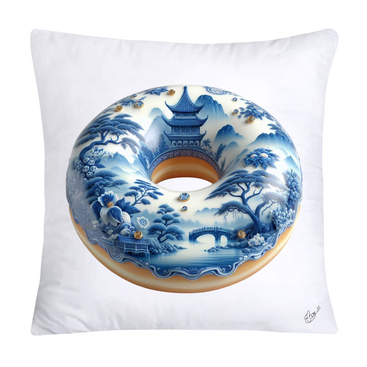 Whimsical Blue Willow Donut Throw Pillow Covers 18x18-1264