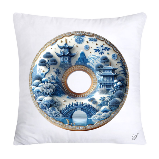 Whimsical Blue Willow Donut Throw Pillow Covers 18x18-1328