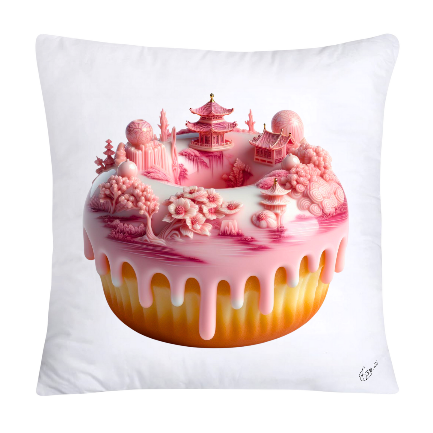 Pink Willow Chinoiserie Donut Throw Pillow Covers 18X18-2759
