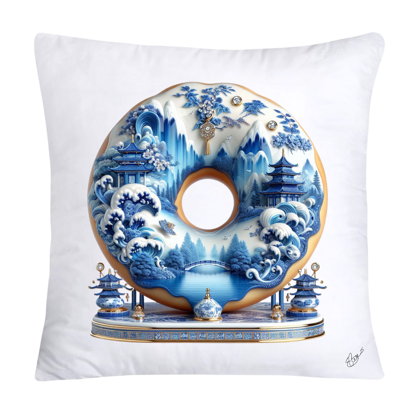 Blue Willow Whimsical Donut Throw Pillow Covers 18X18-1414