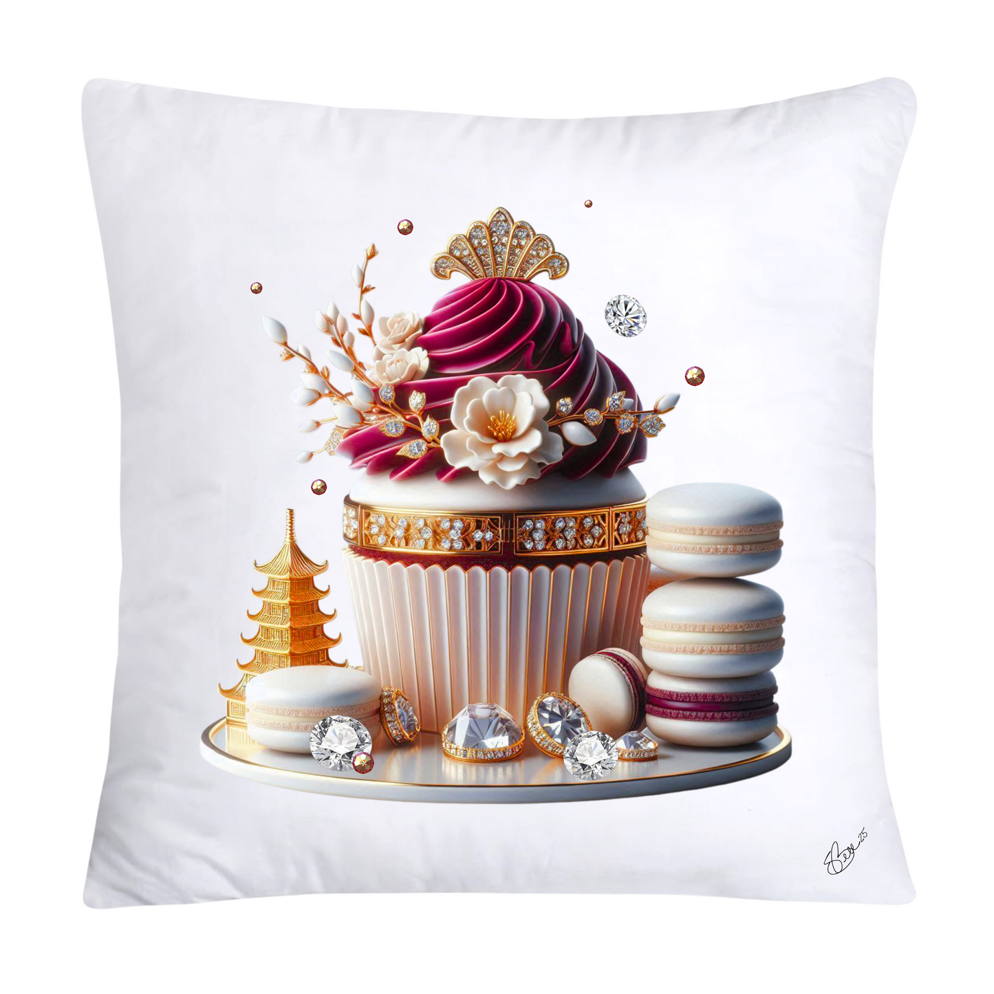 Chinoiserie Maroon Willow Macaroon Pillow Covers-2770