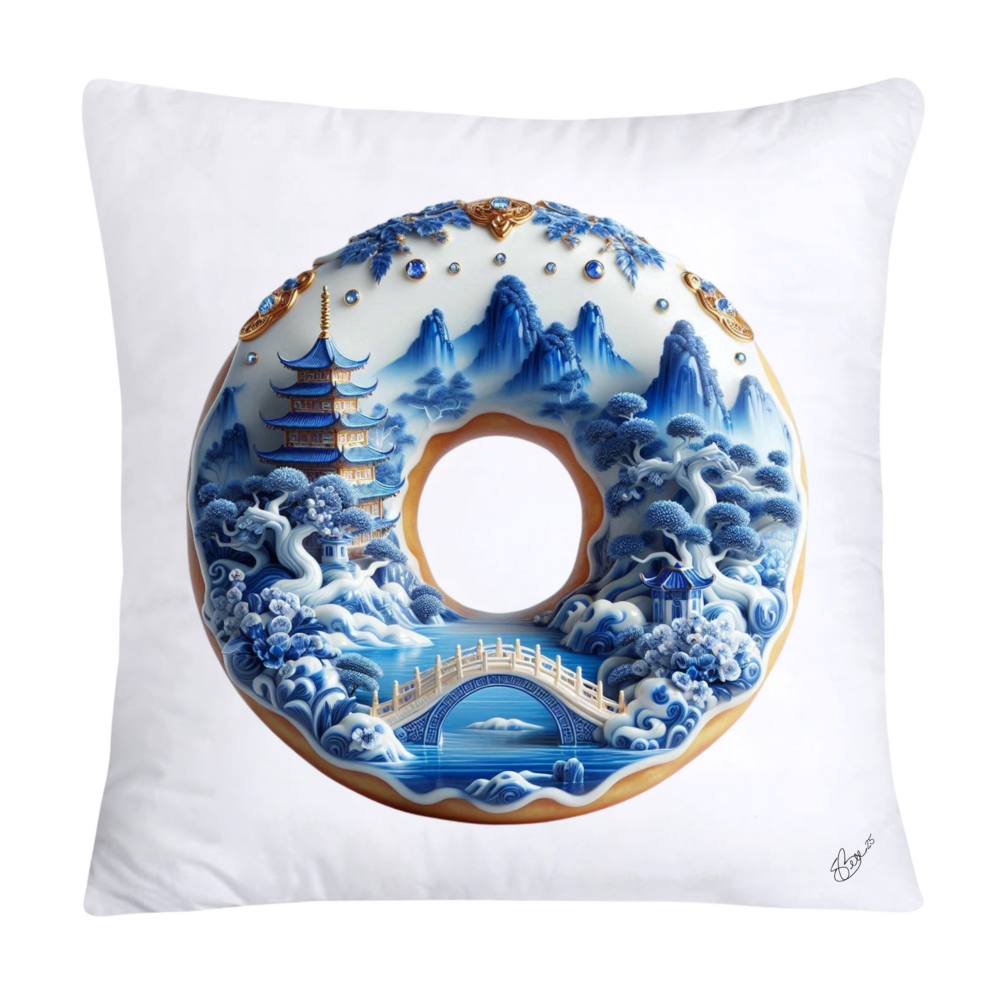 Blue Willow Whimsical Donut Throw Pillow Covers 18X18-1392