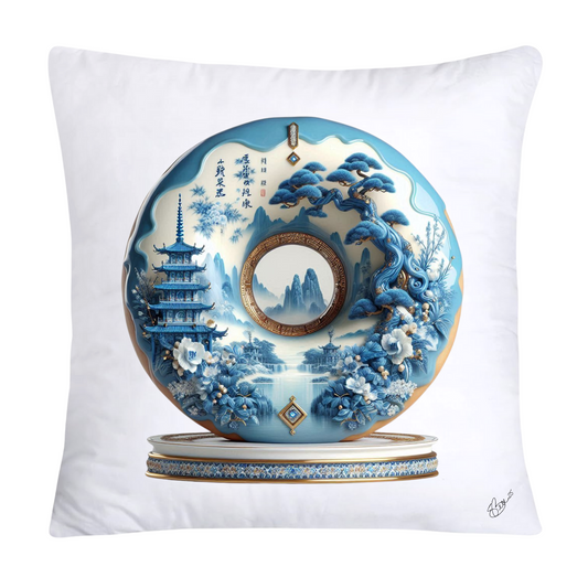 Whimsical Blue Willow Donut Throw Pillow Covers 18x18-1272