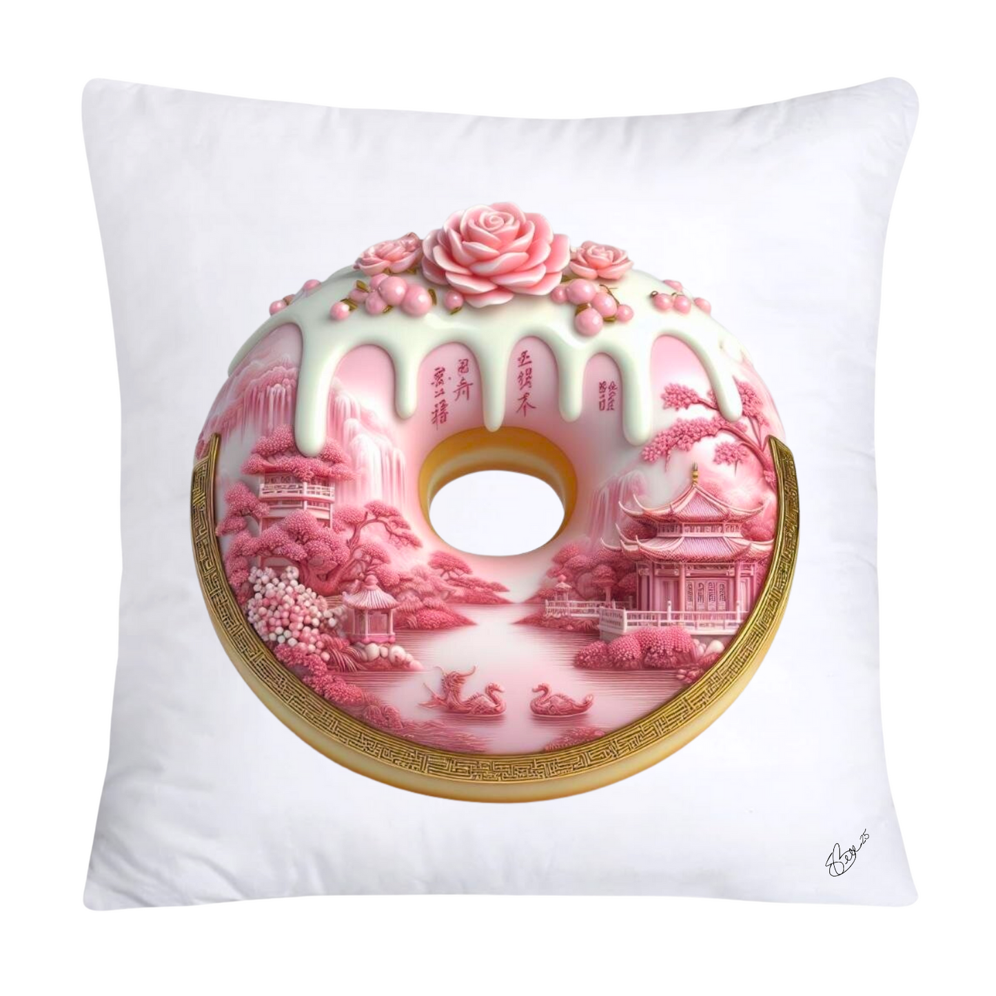 Pink Willow Chinoiserie Donut Throw Pillow Covers 18X18-2766