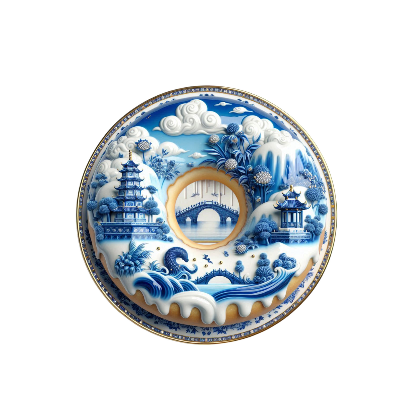 Whimsical Blue Willow Donut Throw Pillow Covers 18x18-1311