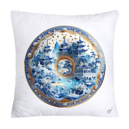 Whimsical Blue Willow Donut Throw Pillow Covers 18x18-1330