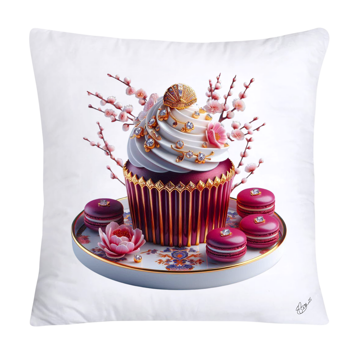Chinoiserie Maroon Willow Macaroon Pillow Covers-2788
