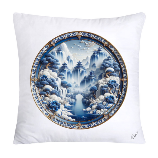 Whimsical Blue Willow Donut Throw Pillow Covers 18x18-1304