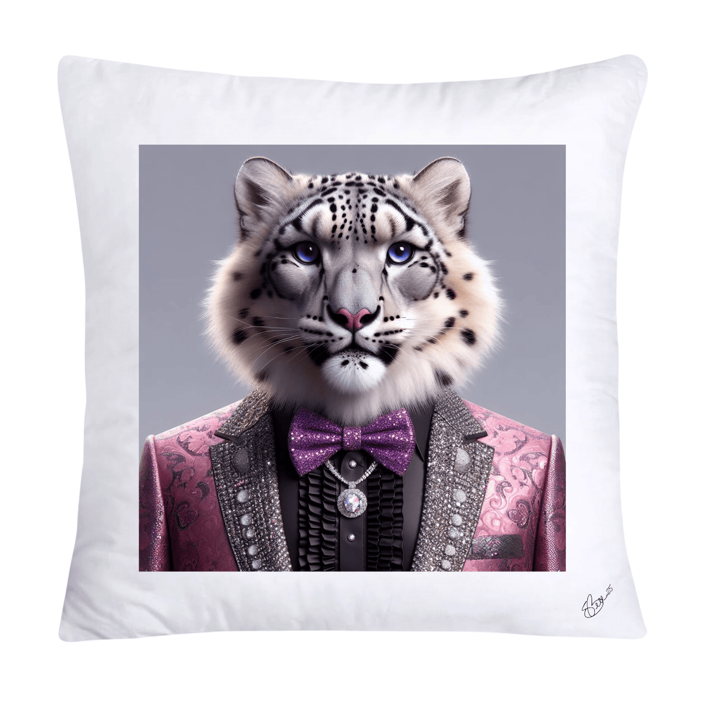 Royal Pet Portrait Throw Pillow Covers 18X18-Snow Leopard Kings and Queens-617