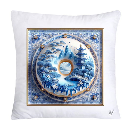 Whimsical Blue Willow Donut Throw Pillow Covers 18x18-1275